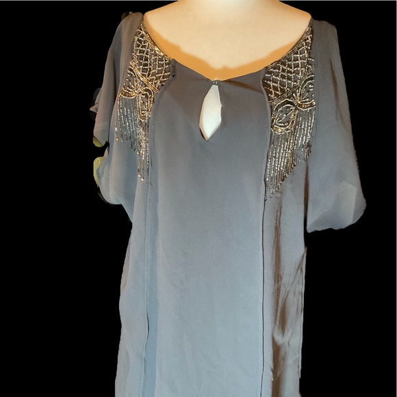 “ZARA” Grey Beaded Tunic Flutter Sleeve Chiffon Tunic Top. - Picture 2 of 15